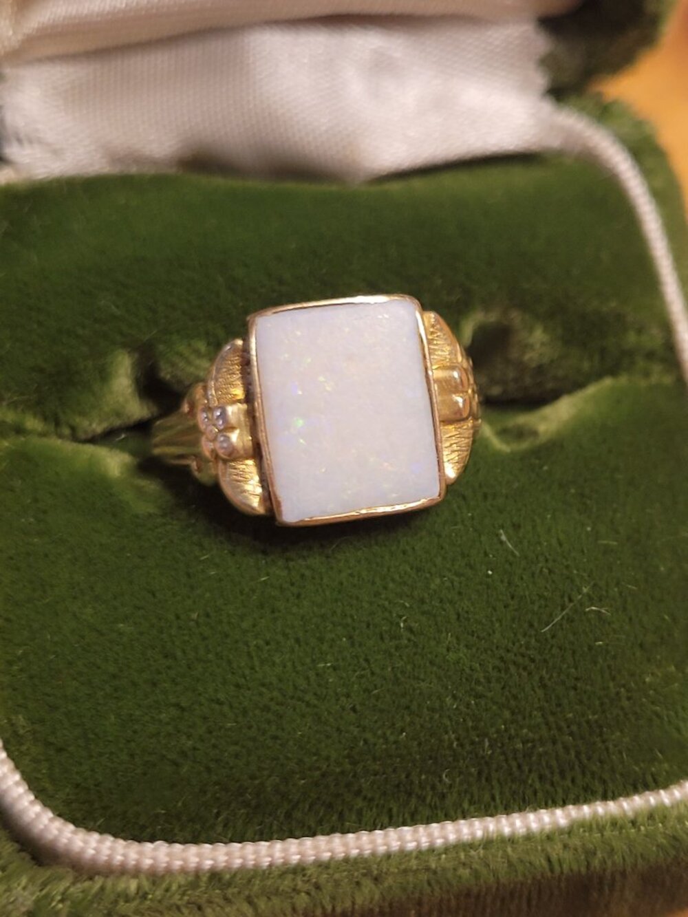 Antique Opal Gold Ring by Ostby Barton Square 10k Yellow Gold October Birthstone - Picture 6 of 16